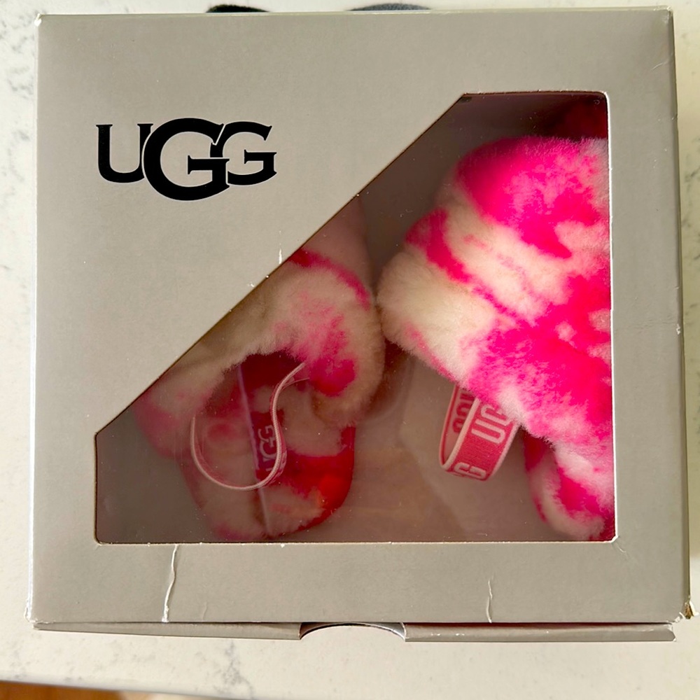 Ugg Fluff Marble Pink Slide Baby Slipper- Size 04/05